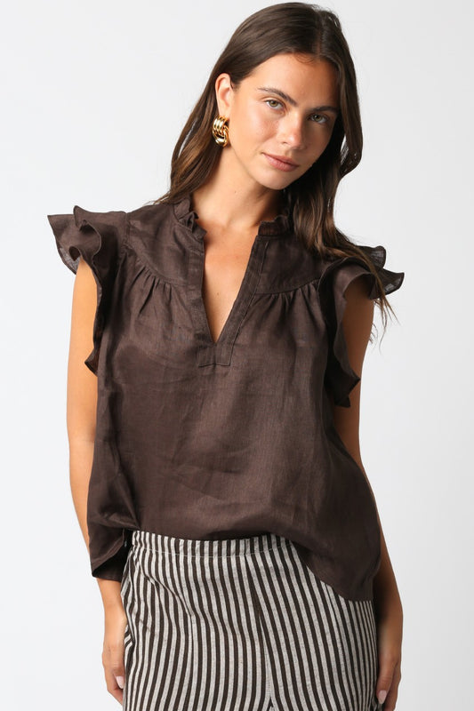 Gaia Ruffled Blouse In Coffee Bean