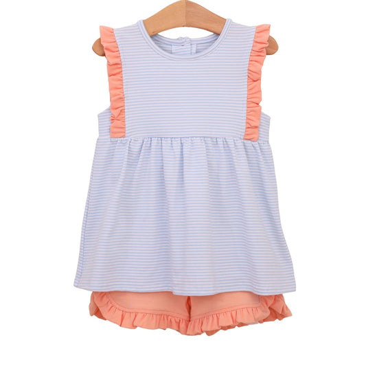 Josie Short Set In Light Blue & Coral/Stripe