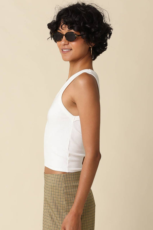 Jane Ribbed Scoop Neck Crop Tank in White