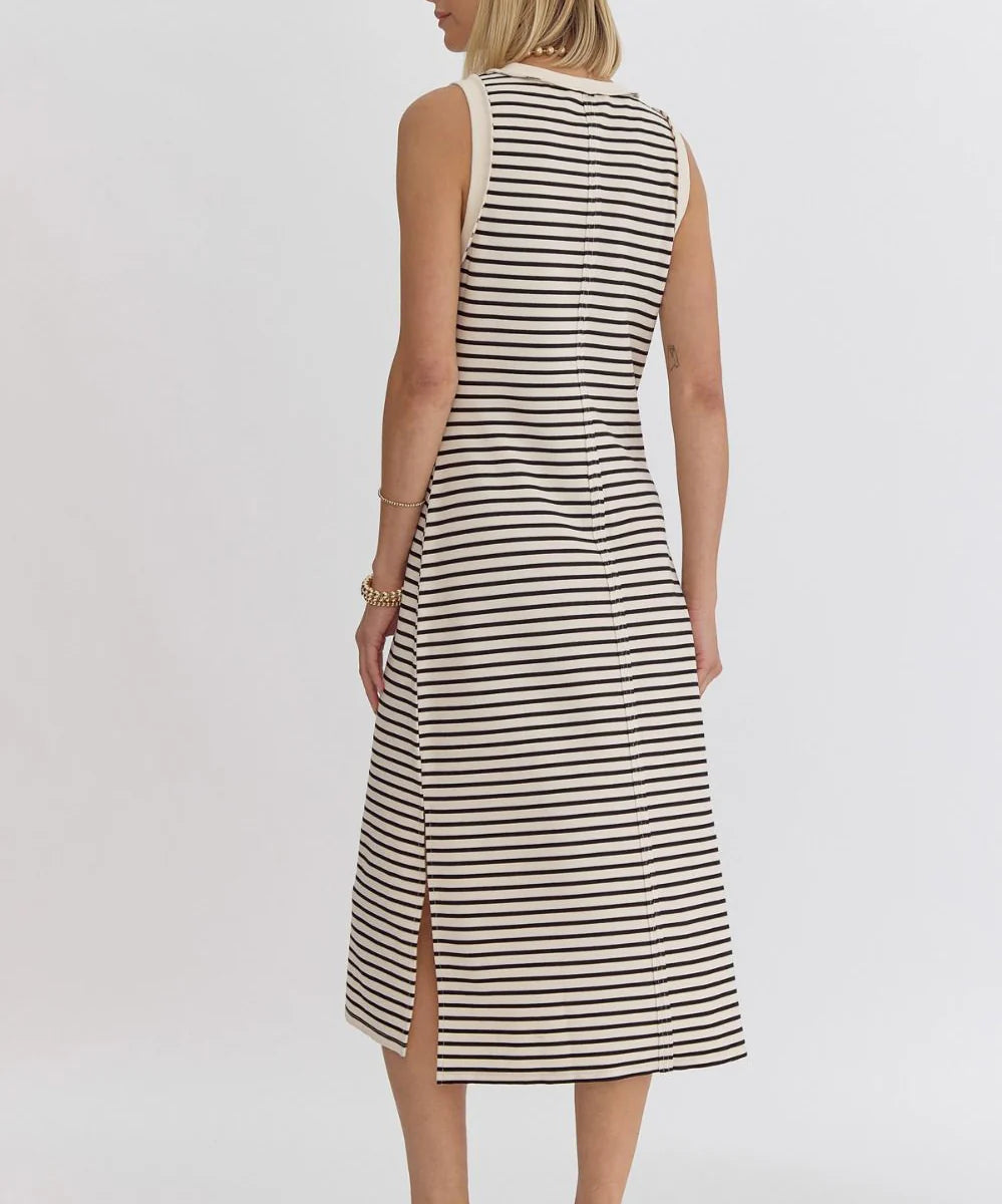 Striped Midi Dress in Cream/Black