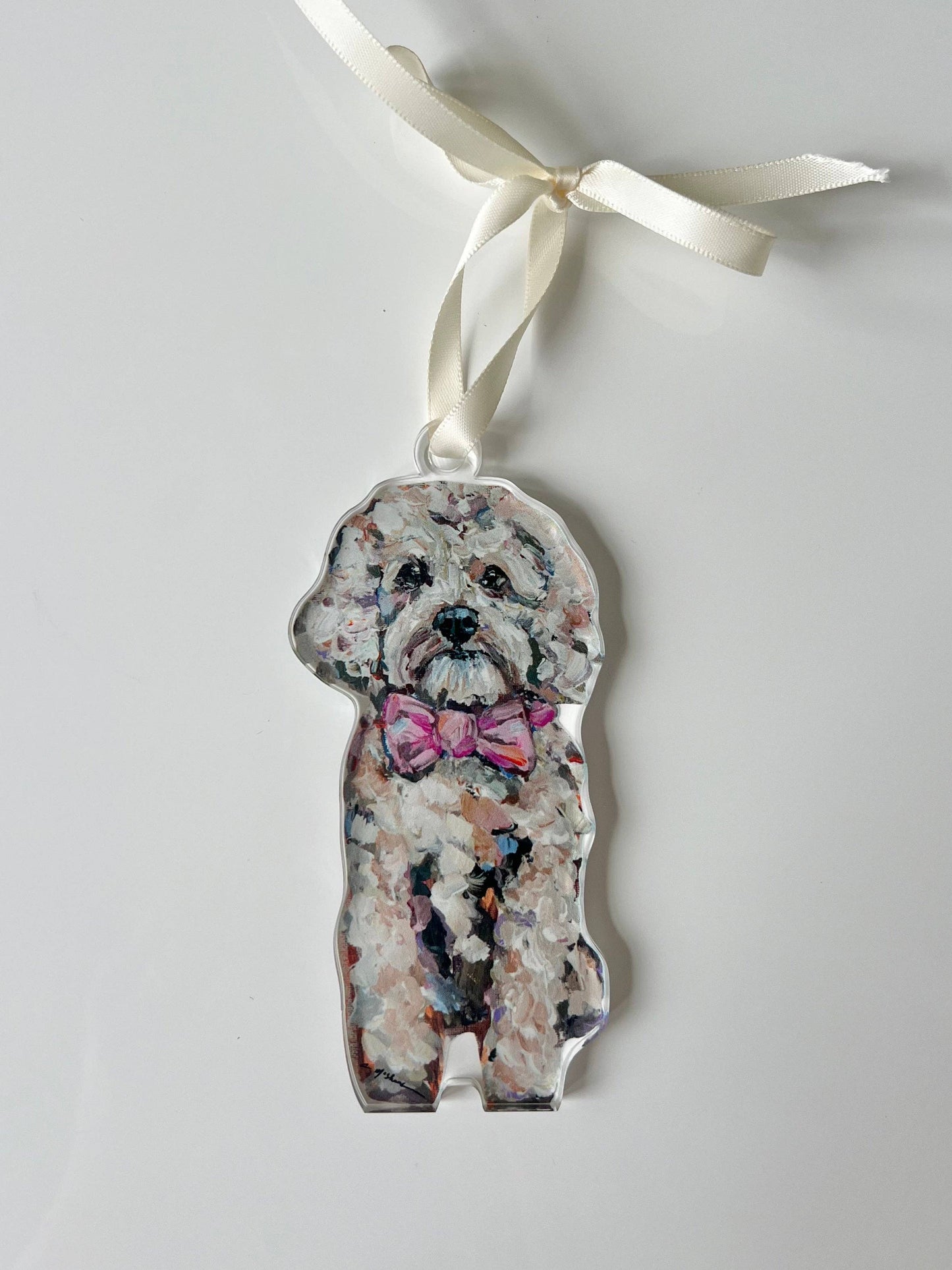 Cavapoo Blonde with pink bow Ornament