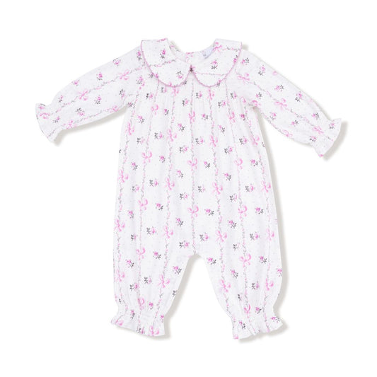 Angel Dear Dainty Buds & Bows Stripe Long Sleeve Romper