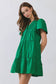 Front Button-Down Pleated Detail Ruffle Mini Dress