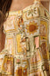 Tropical-Print Sleeveless Button-Front Tiered Ruffle Romper