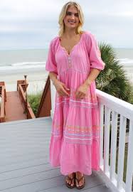 Embroidered Maxi Dress in Pink