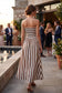 Stripe Ruche Strapless Maxi Dress