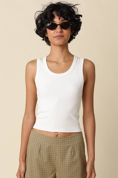 Jane Ribbed Scoop Neck Crop Tank in White