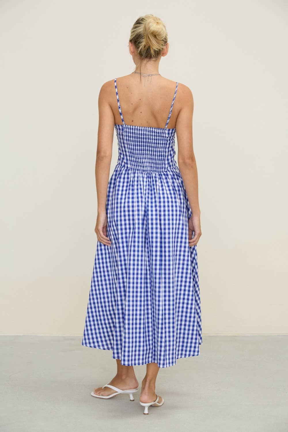 Gingham Spaghetti Strap Midi Dress