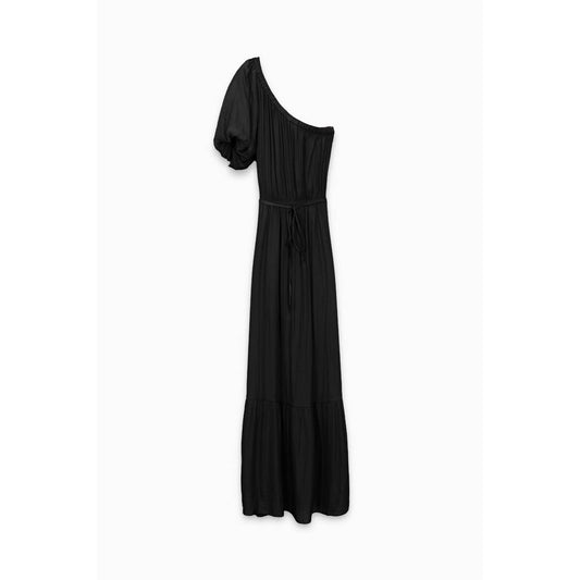 One Shoulder Gathered Maxi Dress in Balck