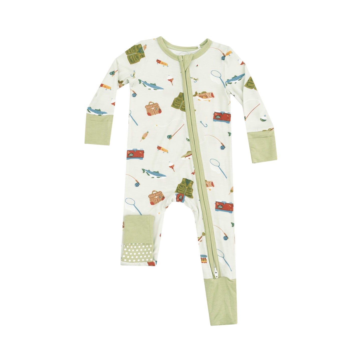 Angel Dear Fishing Things Green 2 Way Zipper Romper