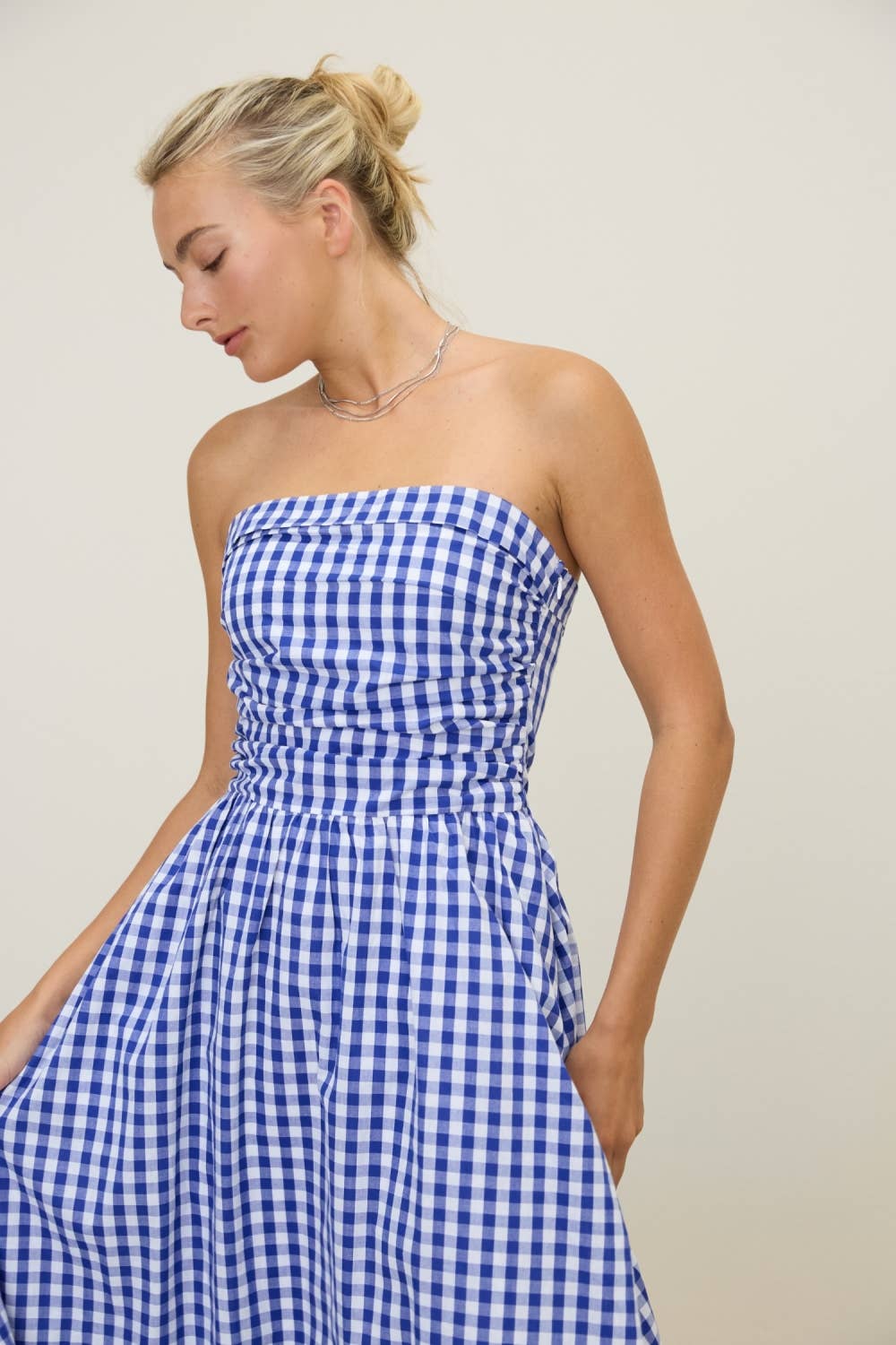 Gingham Spaghetti Strap Midi Dress