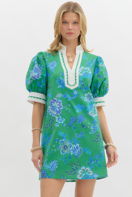 Jacobean Floral Mini Dress