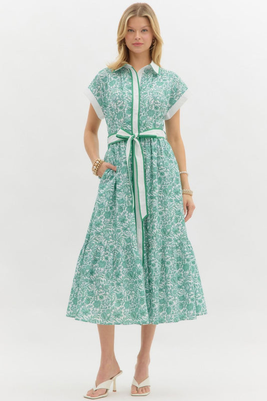 Oh Happy Day Green Floral Midi