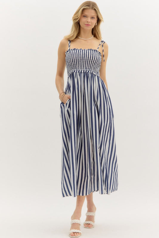 Made In America Stripe Midi Dress In Navy
