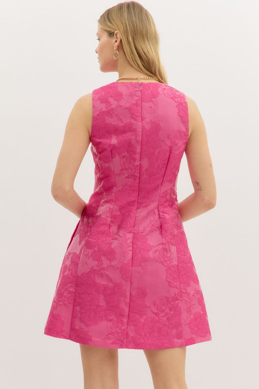 Rush Week Jacquard Mini Dress In Hot Pink