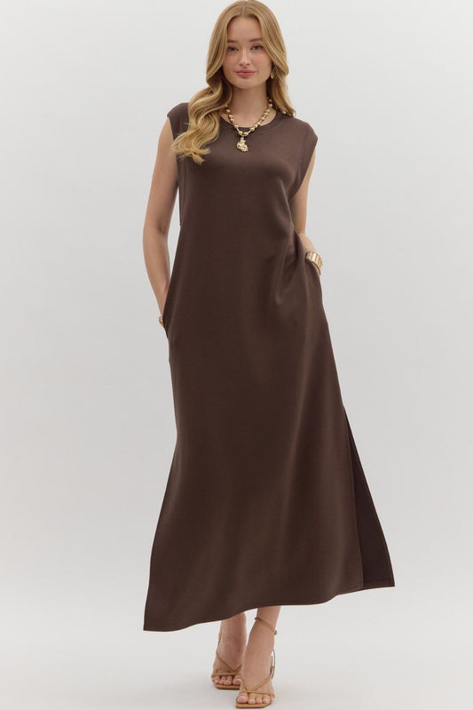 Solid Jersey Knit Midi In Chocolate Brown