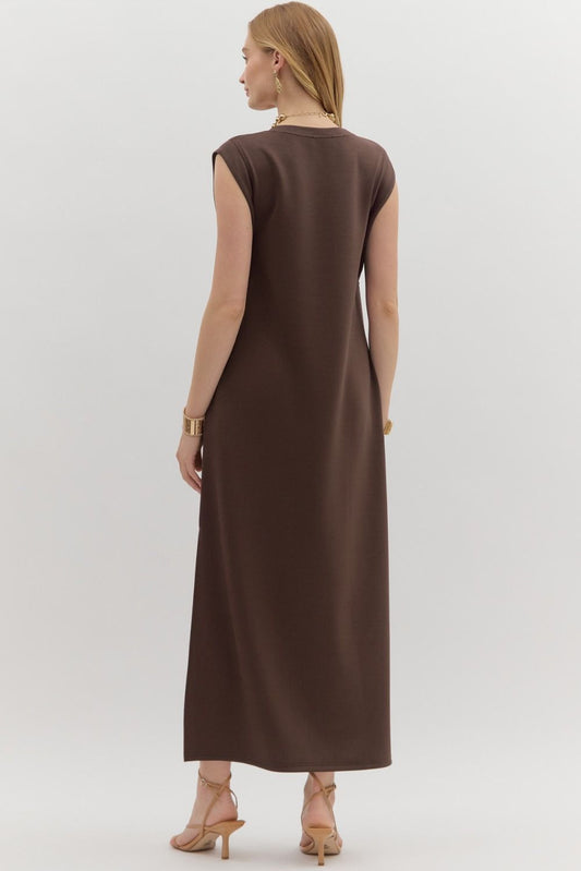 Solid Jersey Knit Midi In Chocolate Brown
