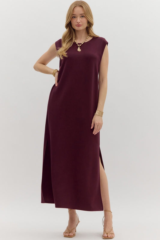 Solid Jersey Knit Midi In Wine