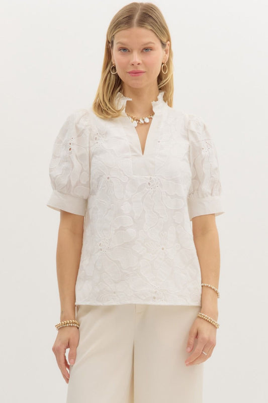 Floral Embroidered Puff Sleeve Top