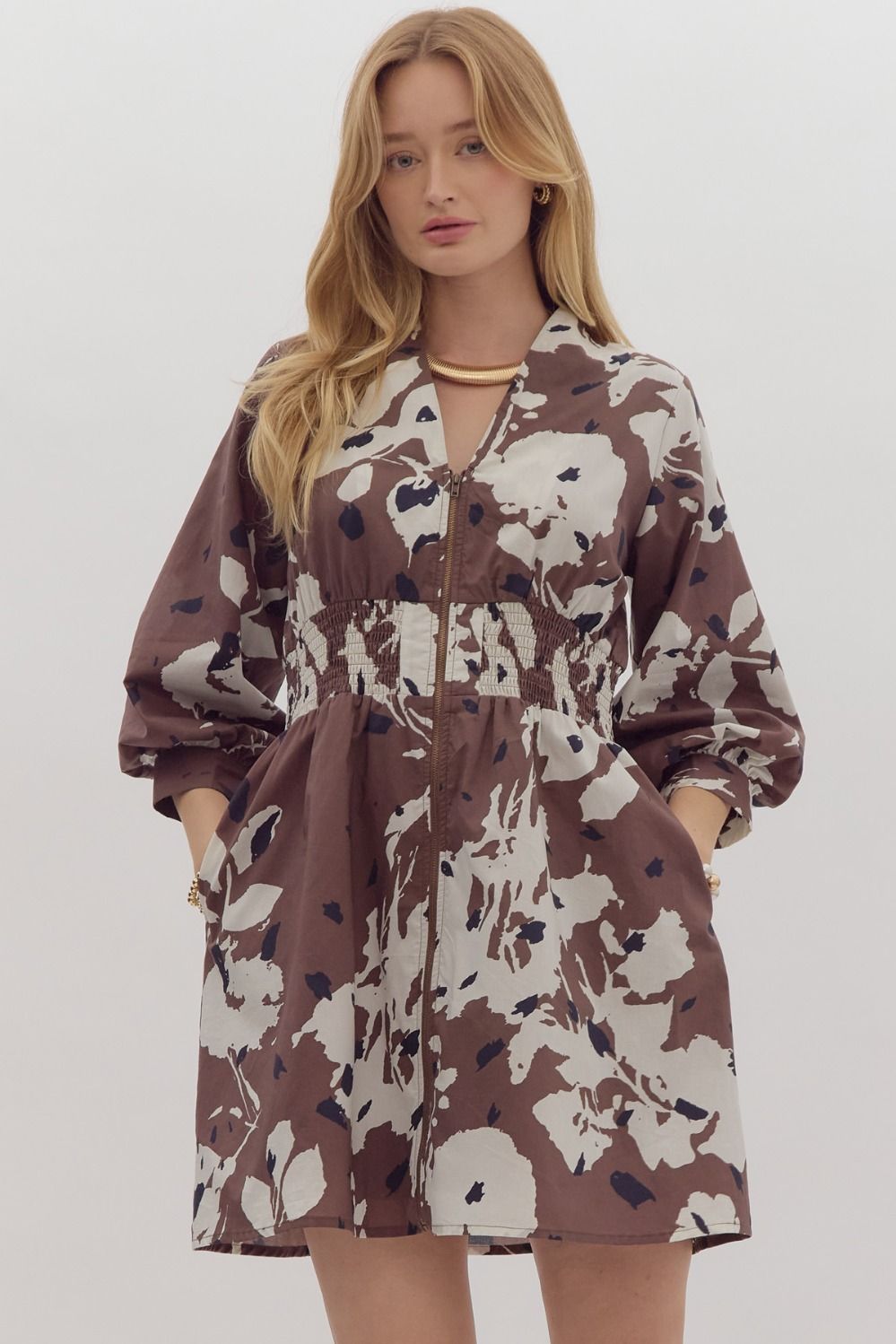 Espresso Printed Zip Up Dress