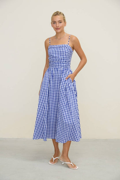Gingham Spaghetti Strap Midi Dress