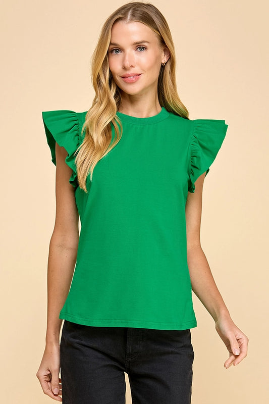 Fall Fun Poplin Sleeve Top In Kelly Green