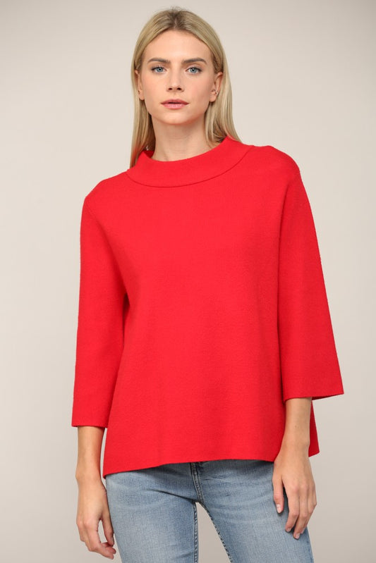 Red Mock Neck Pullover Sweater