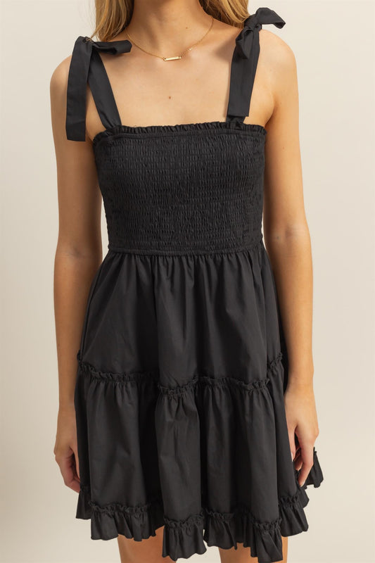 Southern Belle Mini Poplin Dress In Black