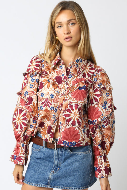 Forever Thankful Floral Ruffle Long Sleeve Blouse