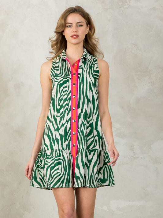 Stripe Trim Zebra Dress