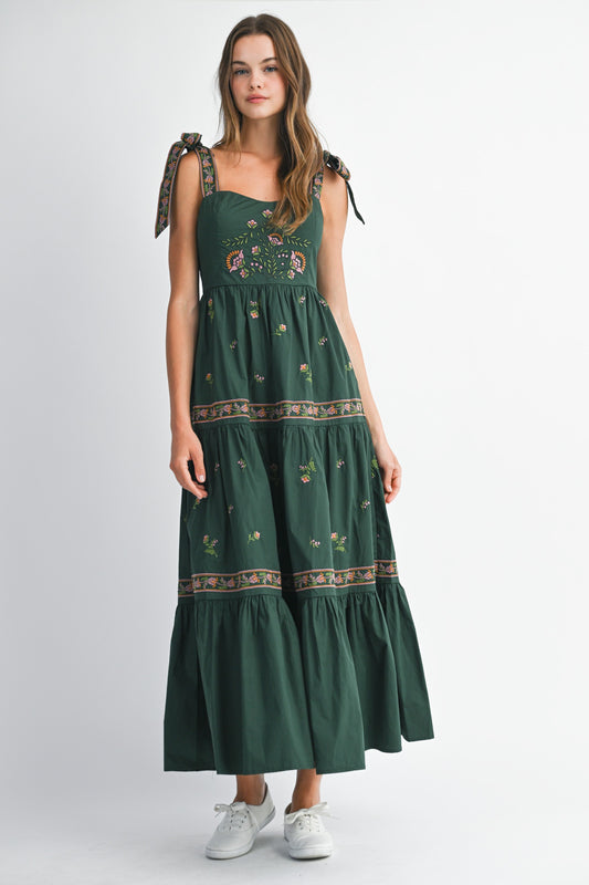 Floral Charm Maxi In Hunter Green