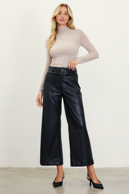 Faux Leather Wide Leg Pants In Black