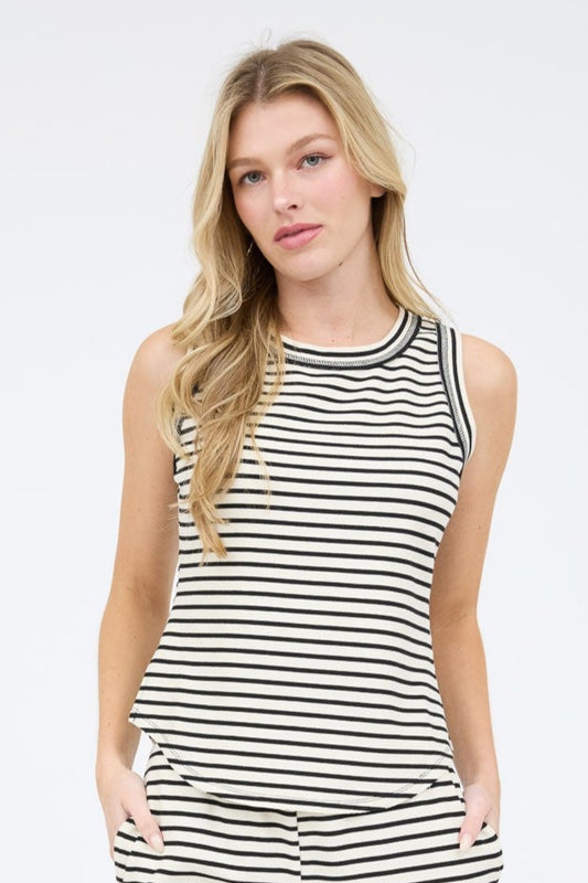 Lounge Stripe Short Set In Black