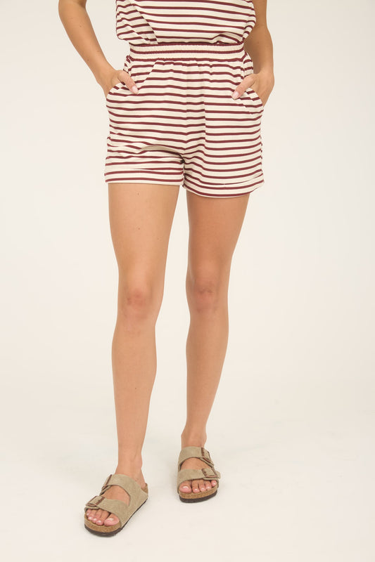 Lounge Stripe Short Set In Burgundy
