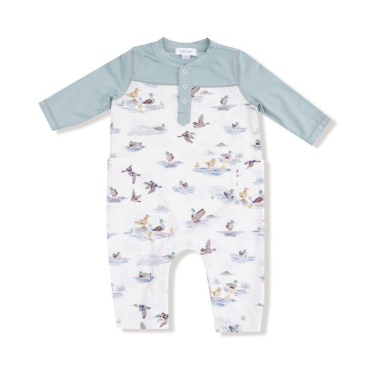 Angel Dear Migrating Mallards Romper With Contrast Sleeves