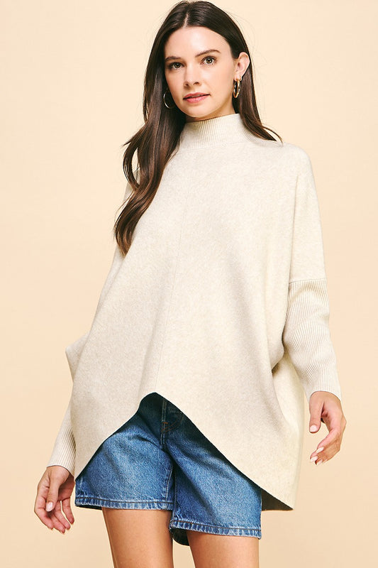 Oversized Mock Neck Sweater In Oatmeal