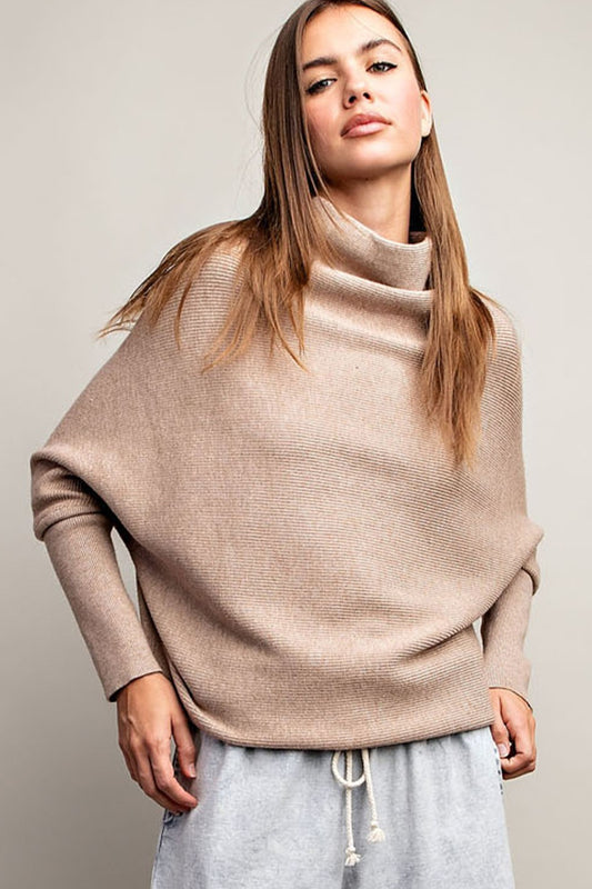 Slouch Mock Neck Pullover In Oatmeal