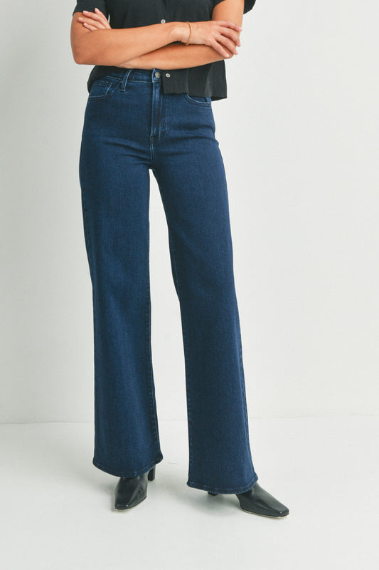 High Rise Palazzo Jeans In Dark Denim