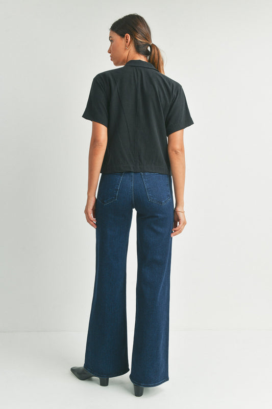 High Rise Palazzo Jeans In Dark Denim