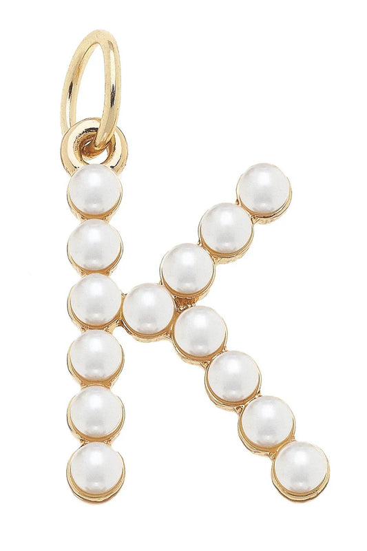 K Pearl-Studded Letter Charm in Ivory