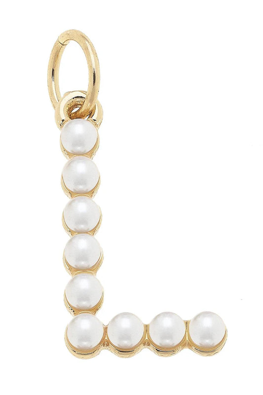 L Pearl-Studded Letter Charm in Ivory