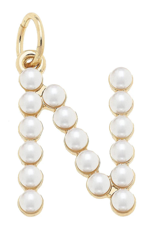 N Pearl-Studded Letter Charm in Ivory
