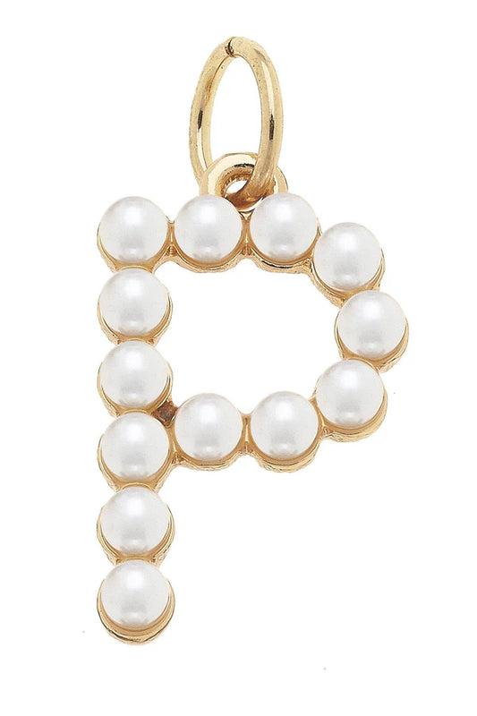 P Pearl-Studded Letter Charm in Ivory