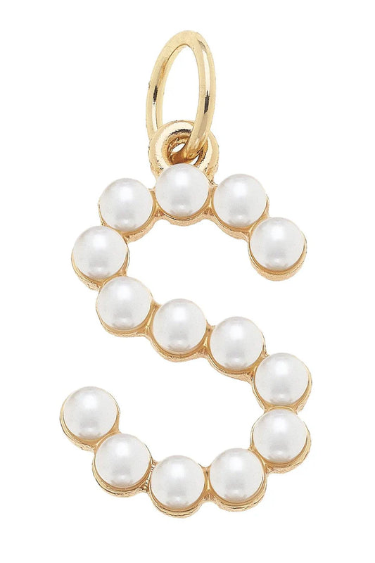 S Pearl-Studded Letter Charm in Ivory