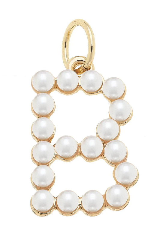 B Pearl-Studded Letter Charm in Ivory