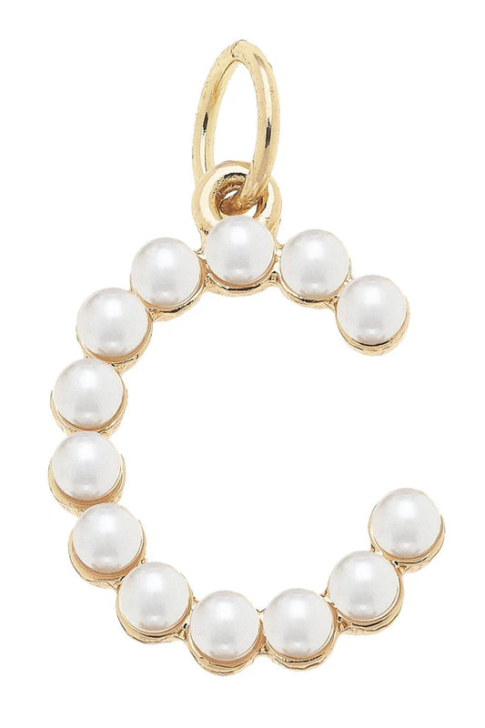 C Pearl-Studded Letter Charm in Ivory