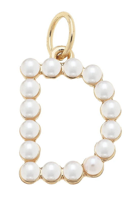 D Pearl-Studded Letter Charm in Ivory