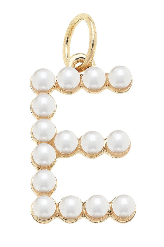E Pearl-Studded Letter Charm in Ivory