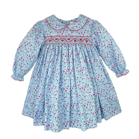 Petit Ami Floral Smocked Blue/Red Dress