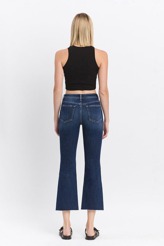 Tara High Rise Cropped Flare Raw Hem Jean In Regard